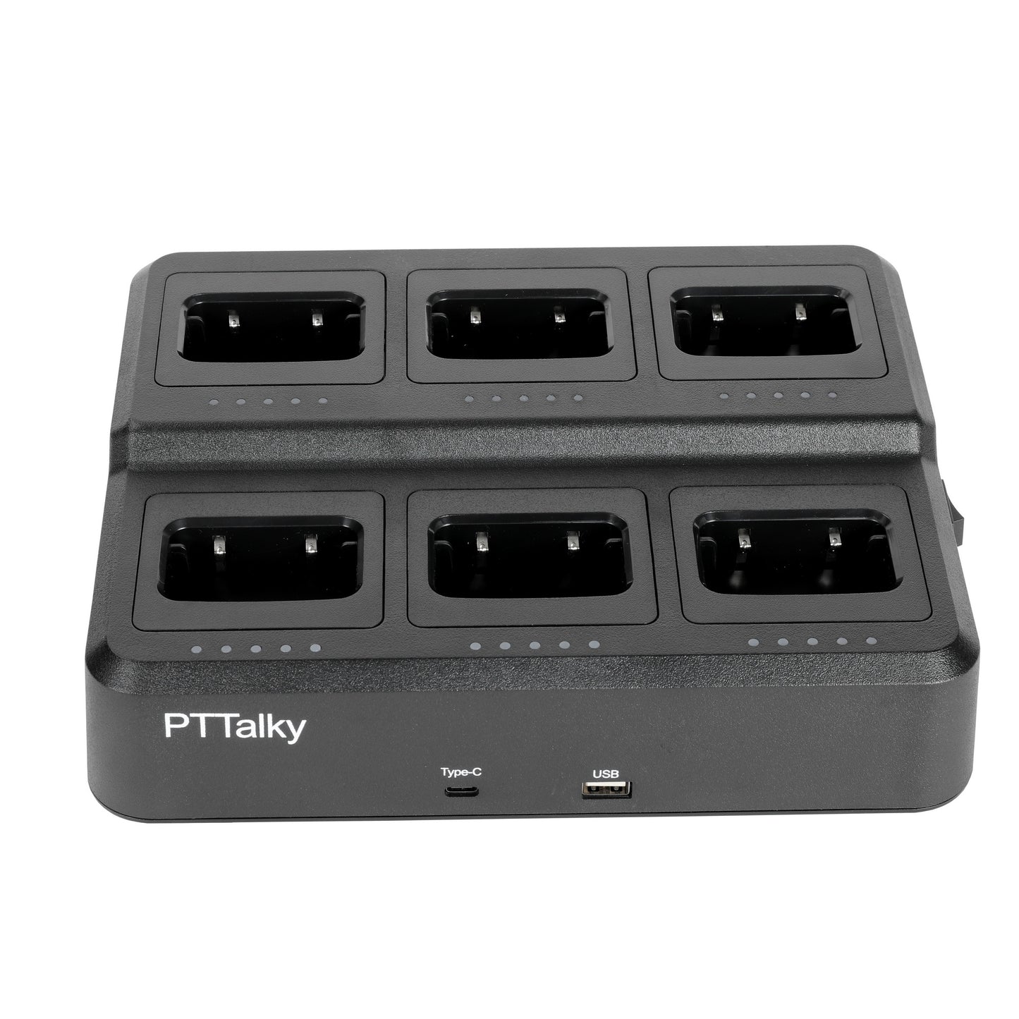 PTTalky FR1 Walkie Talkies Long Range Rechargeable Two Way Radios 6 Way Multi Gang Charger for Warehouse Restaurant Farm