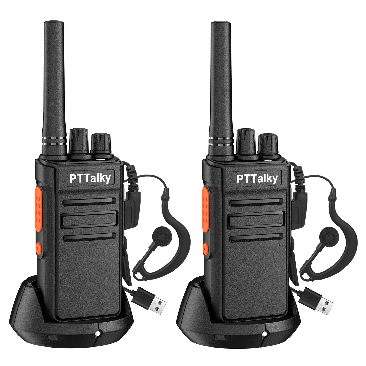 PTTalky FR1 Walkie Talkies Mini 2 Way Radio Long Range Rechargeable VOX Type-C Hands Free Two Way Radios,Earpieces for Road Trip Gifts Skiing(2 Pack)