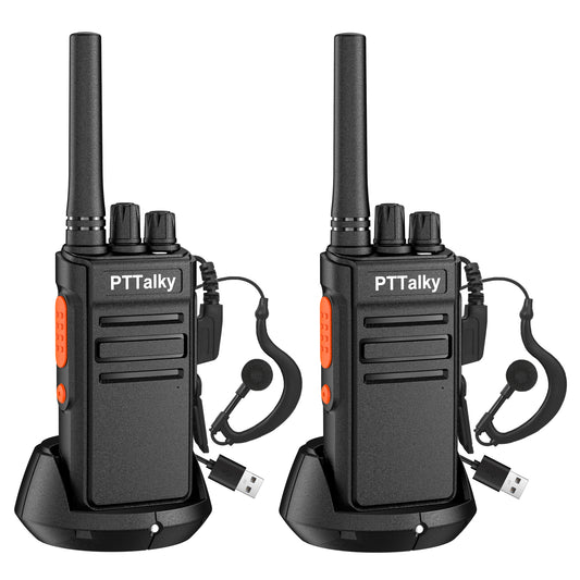 PTTalky FR1 Walkie Talkies Mini 2 Way Radio Long Range Rechargeable VOX Type-C Hands Free Two Way Radios,Earpieces for Road Trip Gifts Skiing(2 Pack)