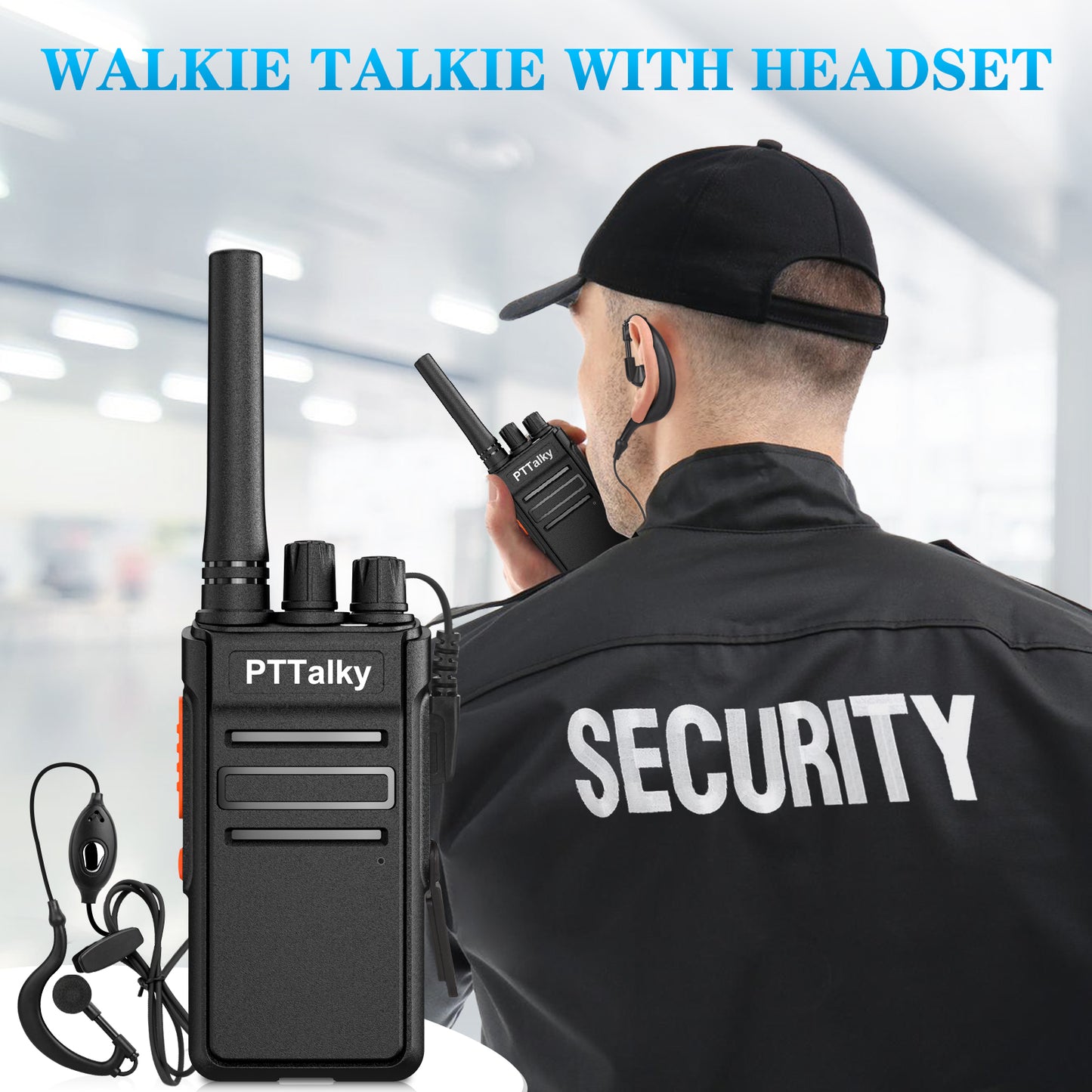 PTTalky FR1 Walkie Talkies Mini 2 Way Radio Long Range Rechargeable VOX Type-C Hands Free Two Way Radios,Earpieces for Road Trip Gifts Skiing(2 Pack)