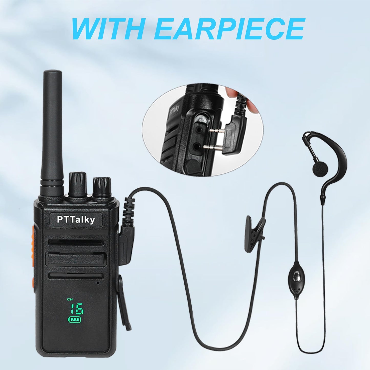 PTTalky FR1 Plus Walkie Talkies Long Range,Rechargeable 2 Way Radio for School Business Warehouse Restaurant (Black, 6 Pack)