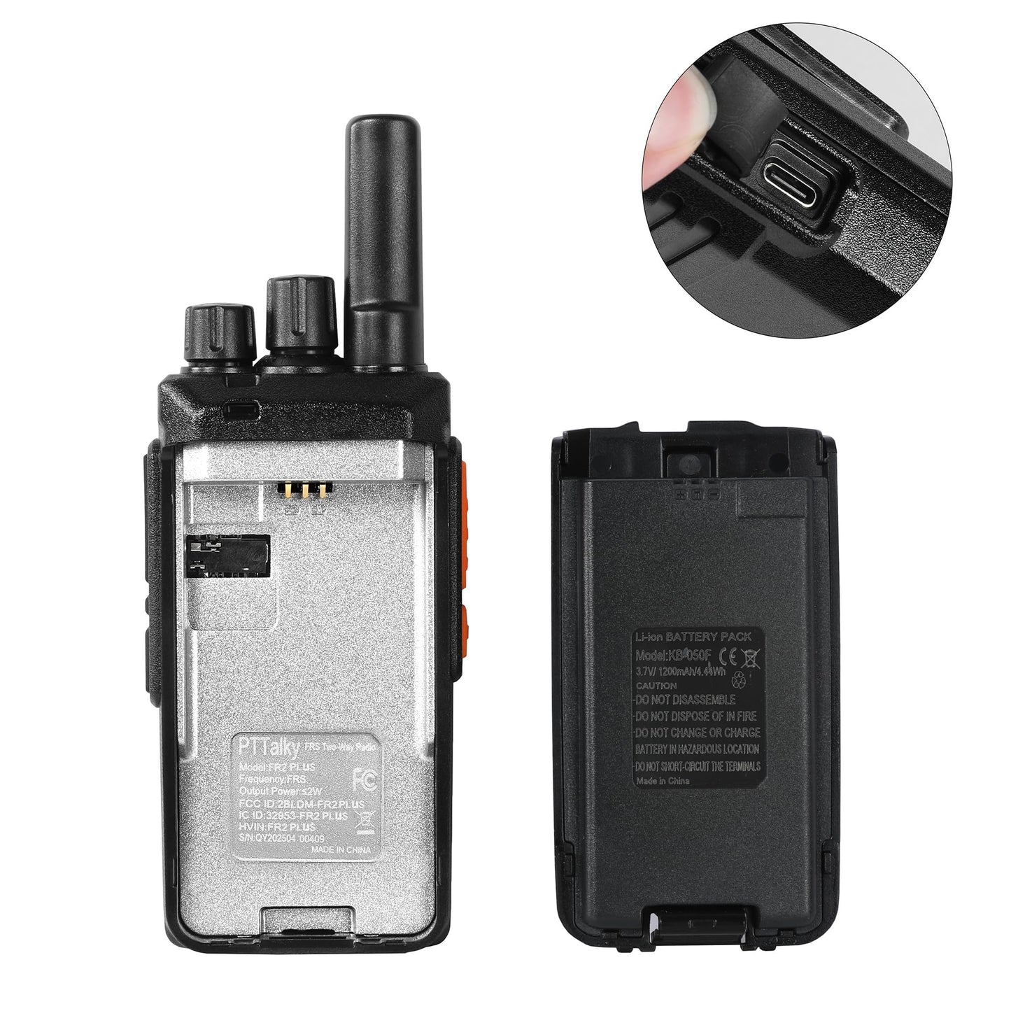 PTTalky FR2 PLUS Walkie Talkies Long Range,Rechargeable Handheld Walkie Talkies for Adults, USB-C Charging, VOX, for Road Trip Hiking Cruise Camping 2 Pack