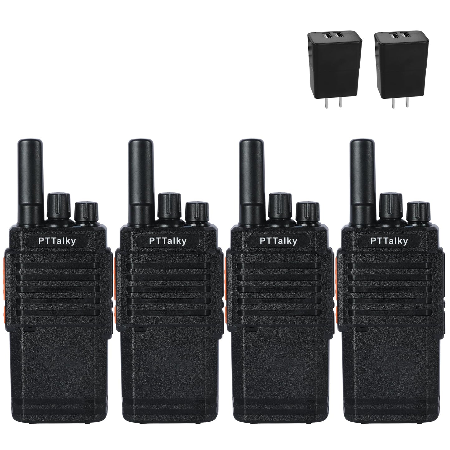 PTTalky FR2 Walkie Talkies Long Range, Rechargeable Handheld Walkie Talkies for Adults, USB-C Charging, VOX, License Free,for Trip Hiking Cruise Camping 4 Pack Black