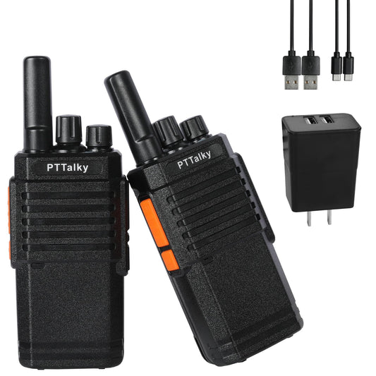 PTTalky FR2 Walkie Talkies Long Range, Rechargeable Handheld Walkie Talkies for Adults, USB-C Charging, VOX, License Free, for Road Trip Hiking Cruise Camping 2 Pack Black