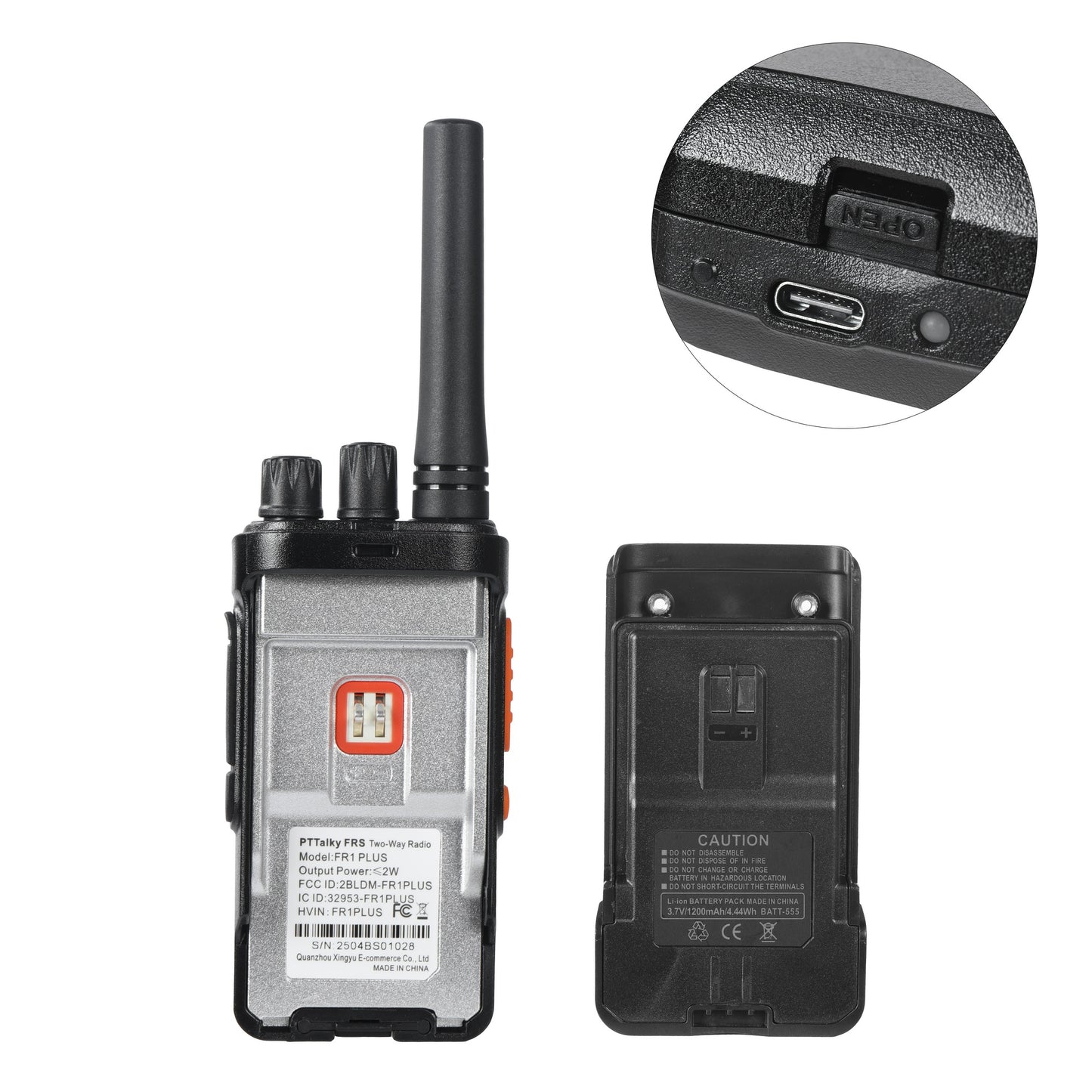 PTTalky FR1 Plus Walkie Talkies Long Range,Rechargeable 2 Way Radio for School Business Warehouse Restaurant (Black, 6 Pack)